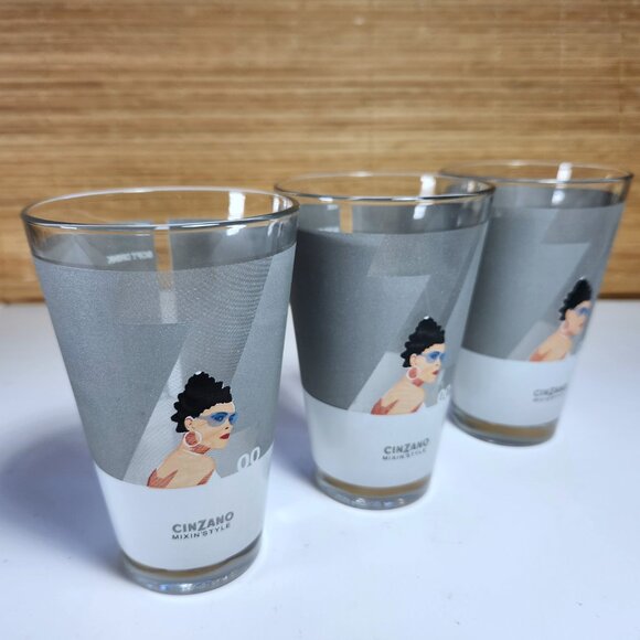 Cinzano Mixin' Style Vintage Tall Cocktail Glasses Set Of 3 Retro Vintage 1980's - Picture 2 of 11